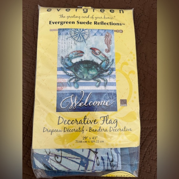 EVERGREEN ENTERPRISES STRIPED CRAB WELCOME FLAG 29” x 43” - Picture 2 of 7